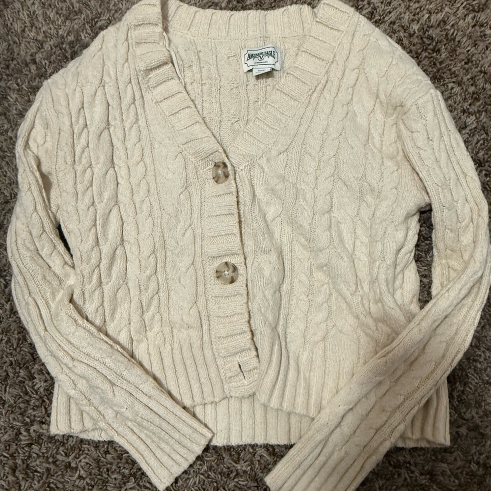American Eagle Outfitters Cream Cable Cardigan